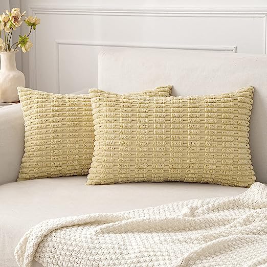 Pack of 2 Corduroy Decorative Throw Pillow Covers Soft Boho Striped Pillow Covers - Image 66