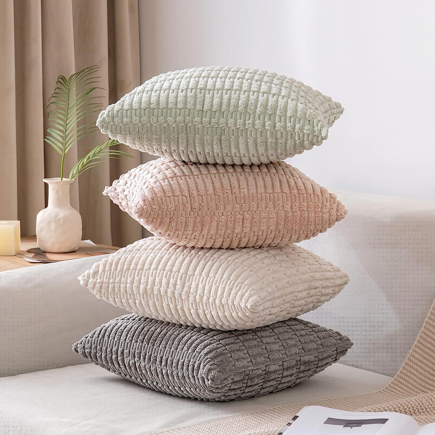 Pack of 2 Corduroy Decorative Throw Pillow Covers Soft Boho Striped Pillow Covers - Image 23