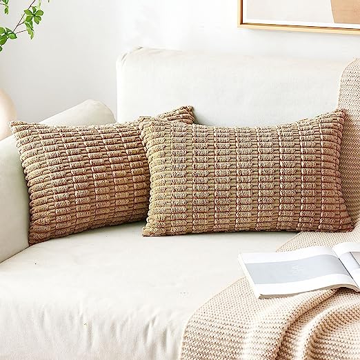 Pack of 2 Corduroy Decorative Throw Pillow Covers Soft Boho Striped Pillow Covers - Image 62