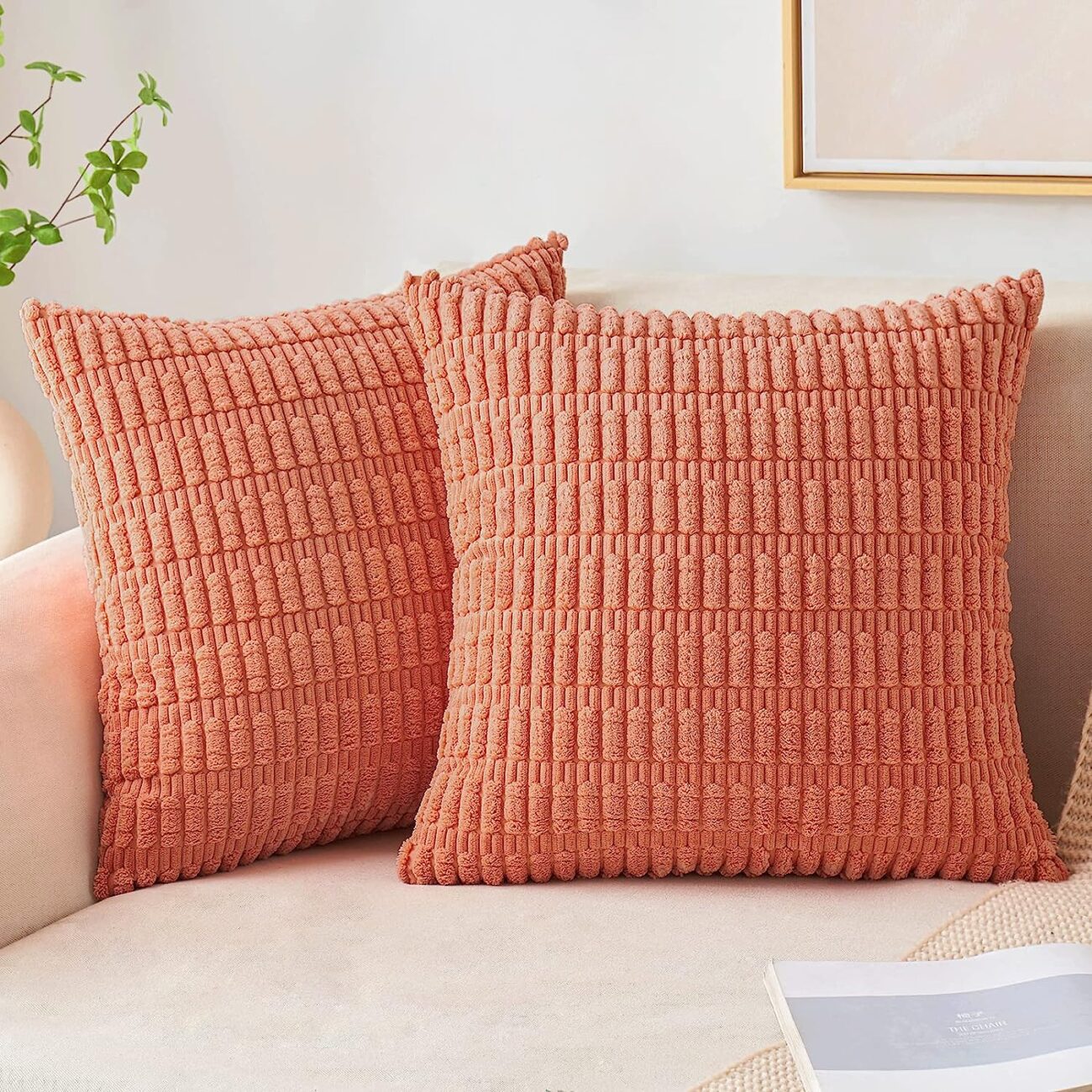 Pack of 2 Corduroy Decorative Throw Pillow Covers Soft Boho Striped Pillow Covers - Image 24