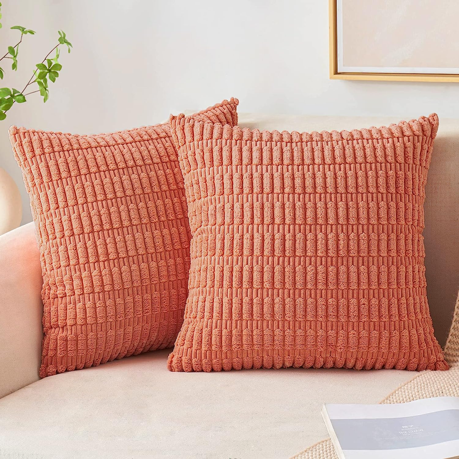 Pack of 2 Corduroy Decorative Throw Pillow Covers Soft Boho Striped Pillow Covers - Image 24