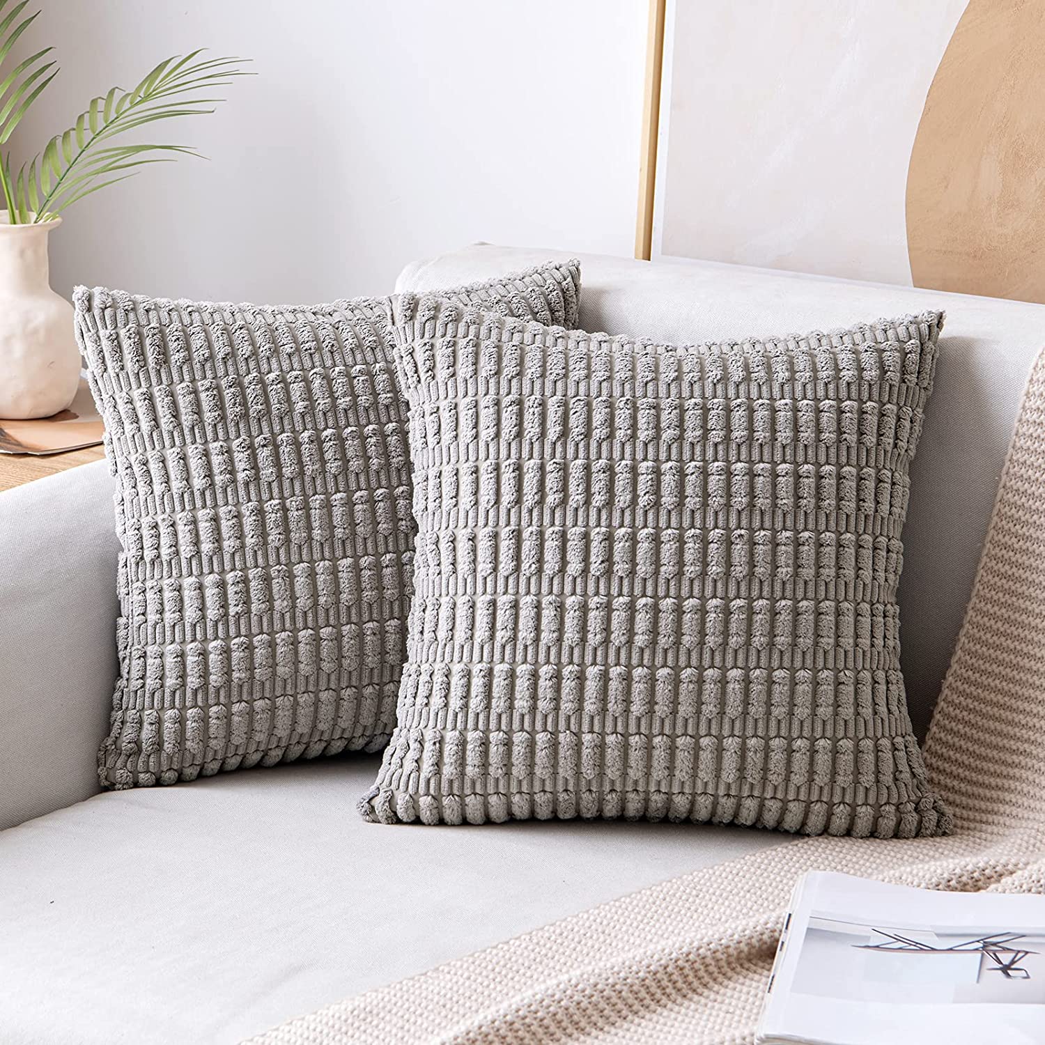 Pack of 2 Corduroy Decorative Throw Pillow Covers Soft Boho Striped Pillow Covers - Image 47