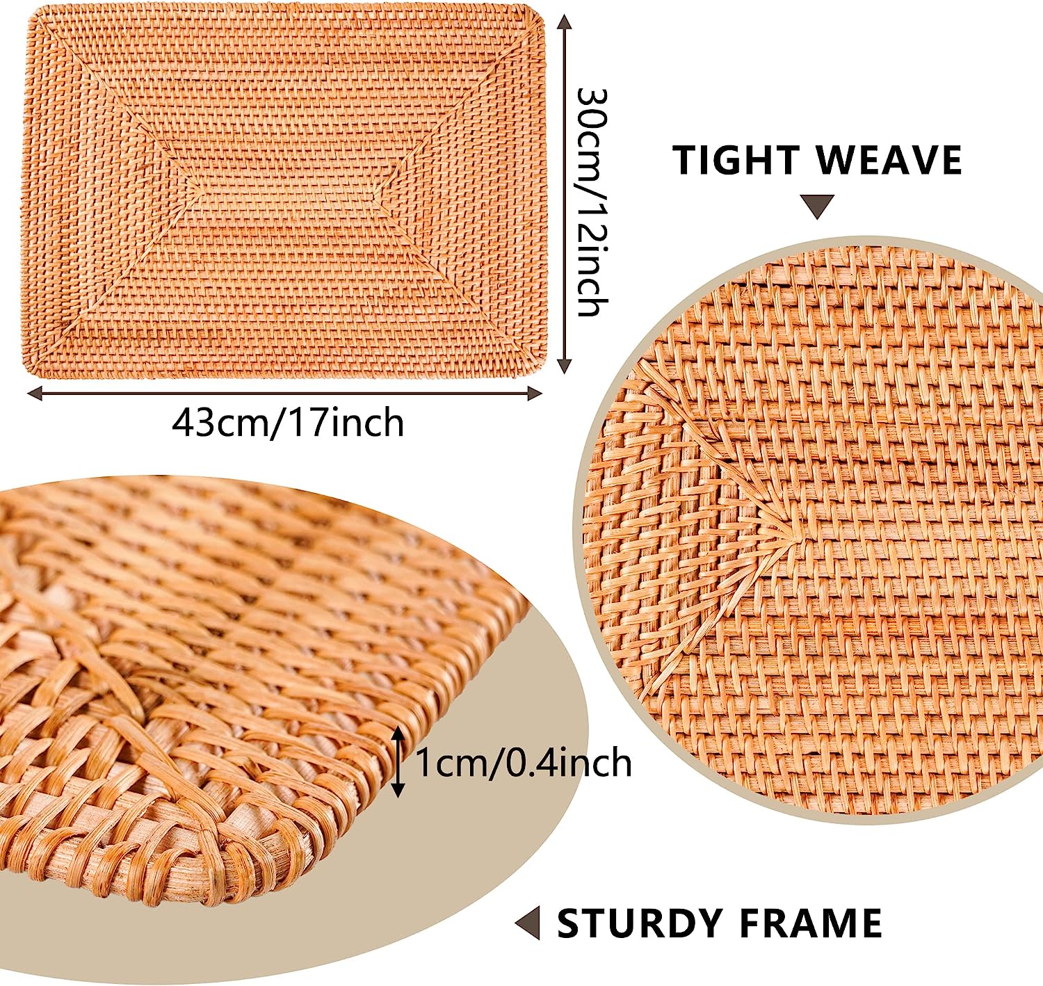 Rattan Placemats , Round Hand Woven Rattan Placemats for Dining Table 11.8in/30cm Set of 4 & 13 in set of 2 - Image 24