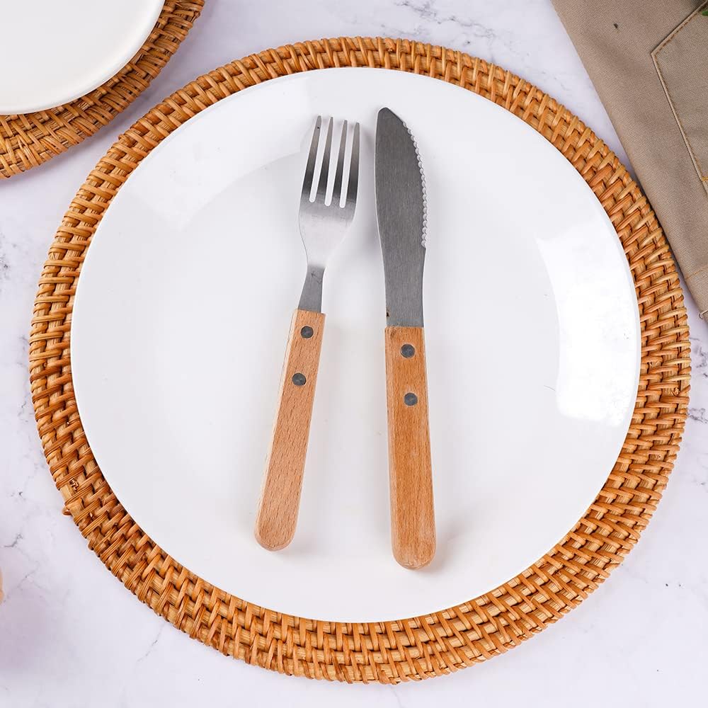 Rattan Placemats , Round Hand Woven Rattan Placemats for Dining Table 11.8in/30cm Set of 4 & 13 in set of 2 - Image 10