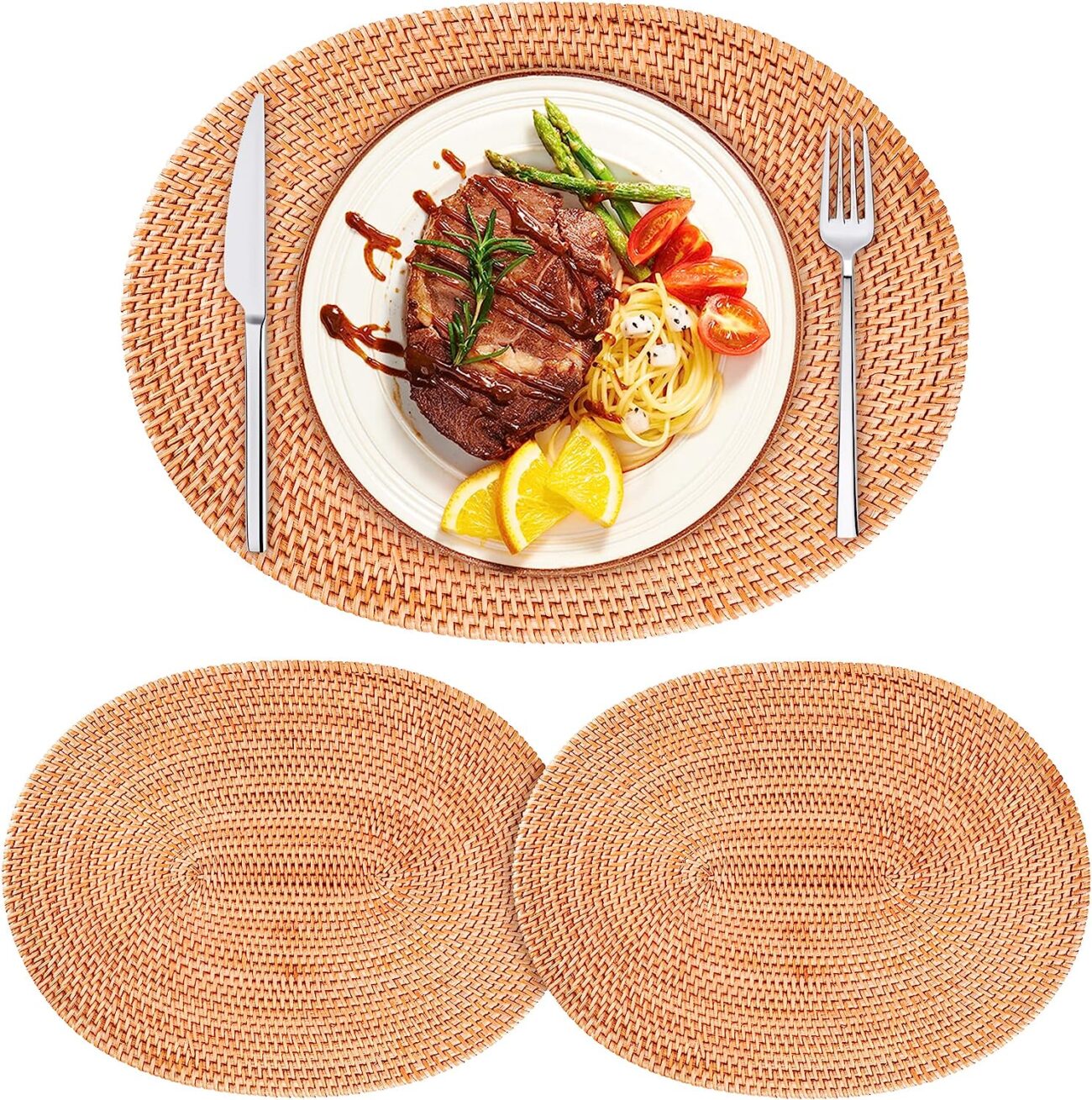 Rattan Placemats , Round Hand Woven Rattan Placemats for Dining Table 11.8in/30cm Set of 4  & 13 in set of 2 - Image 16