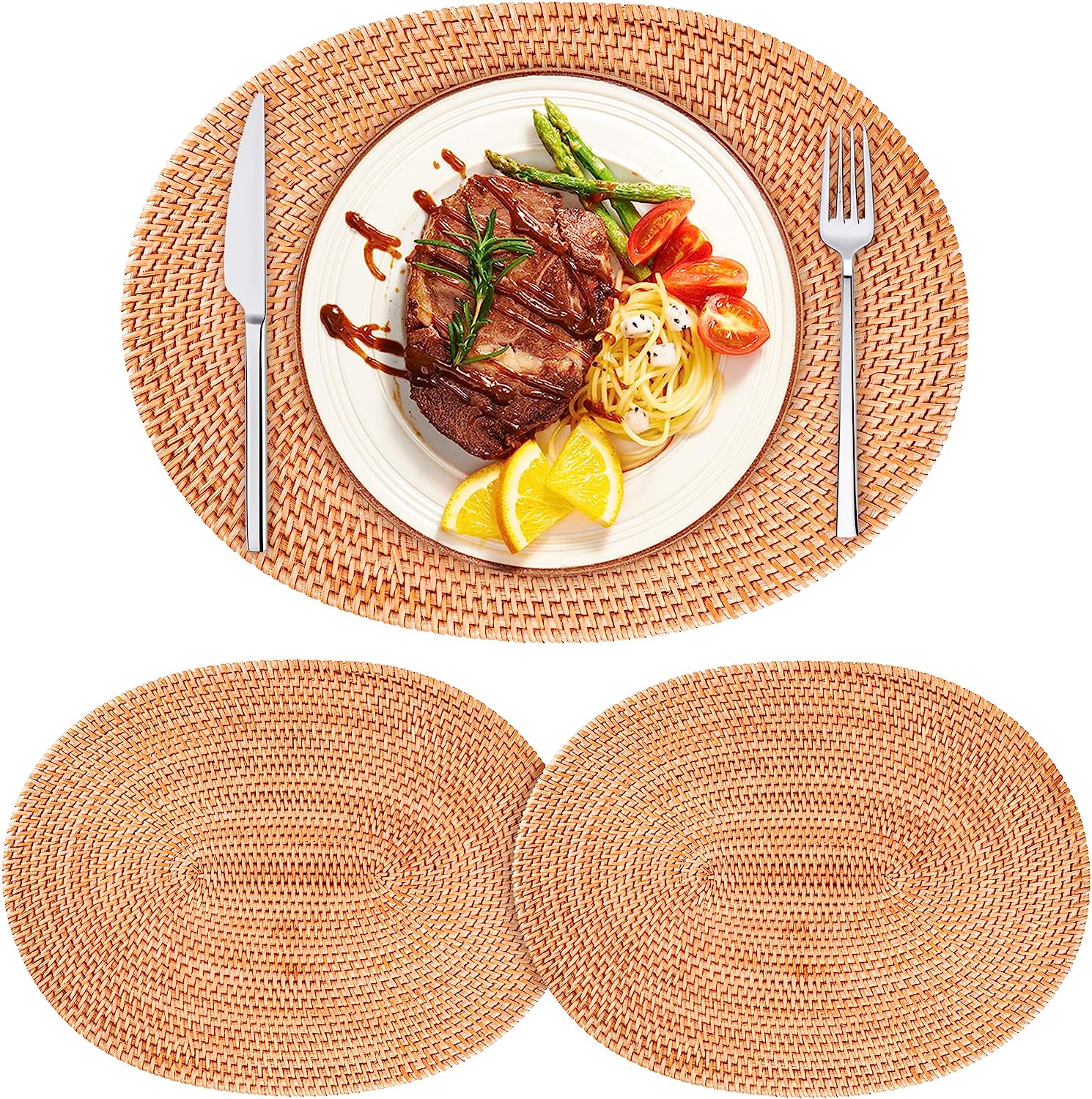 Rattan Placemats , Round Hand Woven Rattan Placemats for Dining Table 11.8in/30cm Set of 4 & 13 in set of 2 - Image 16