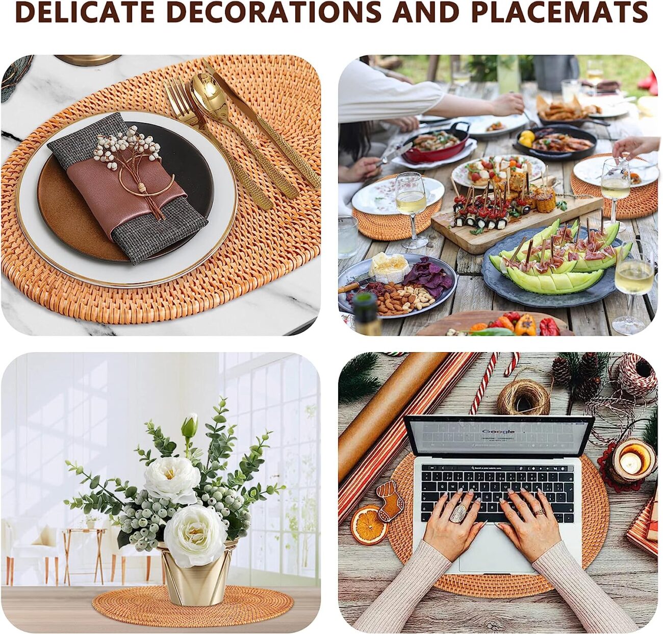 Rattan Placemats , Round Hand Woven Rattan Placemats for Dining Table 11.8in/30cm Set of 4  & 13 in set of 2 - Image 19