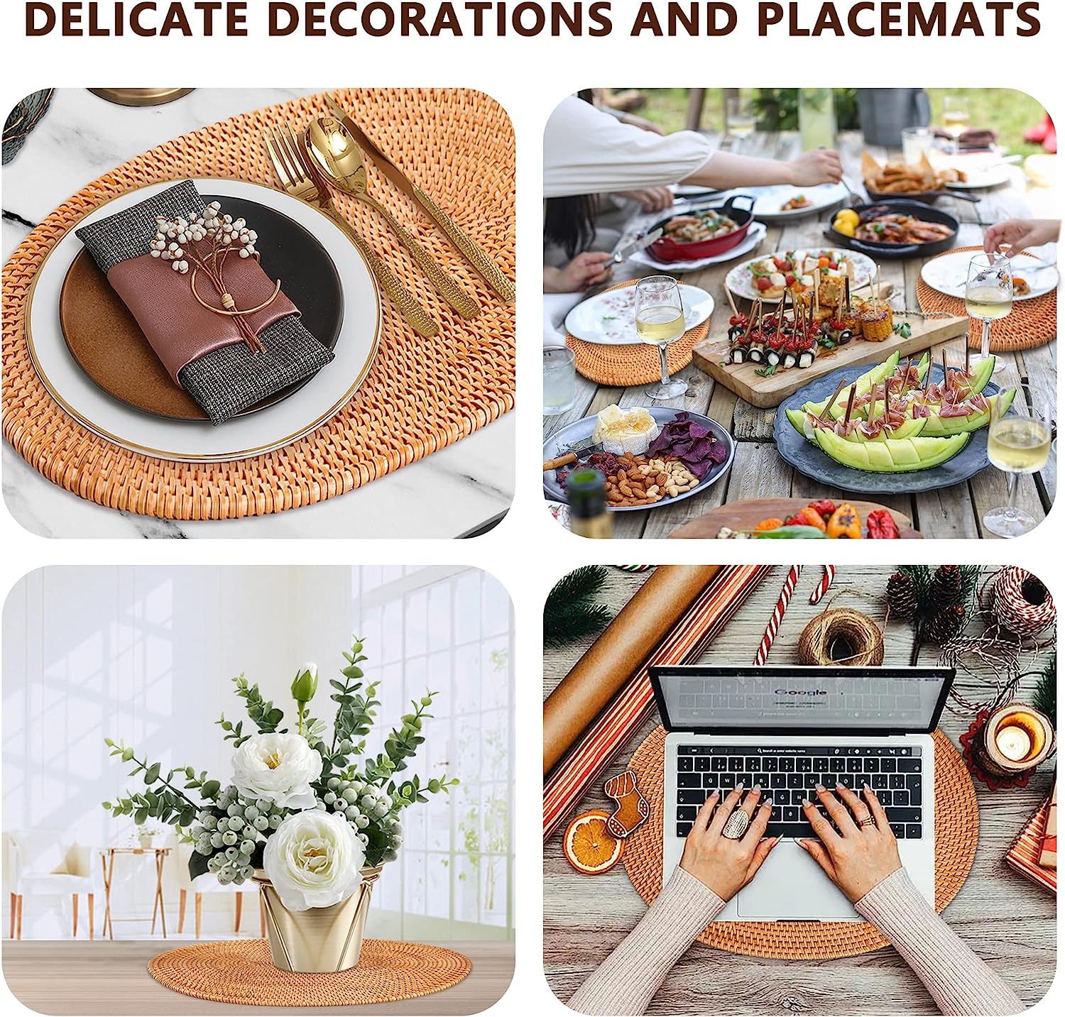 Rattan Placemats , Round Hand Woven Rattan Placemats for Dining Table 11.8in/30cm Set of 4 & 13 in set of 2 - Image 19