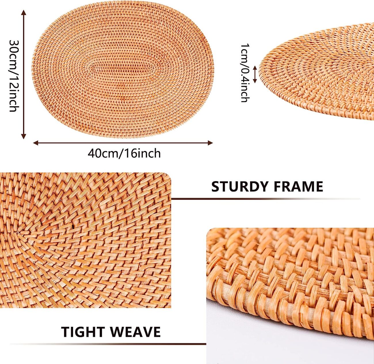 Rattan Placemats , Round Hand Woven Rattan Placemats for Dining Table 11.8in/30cm Set of 4  & 13 in set of 2 - Image 18
