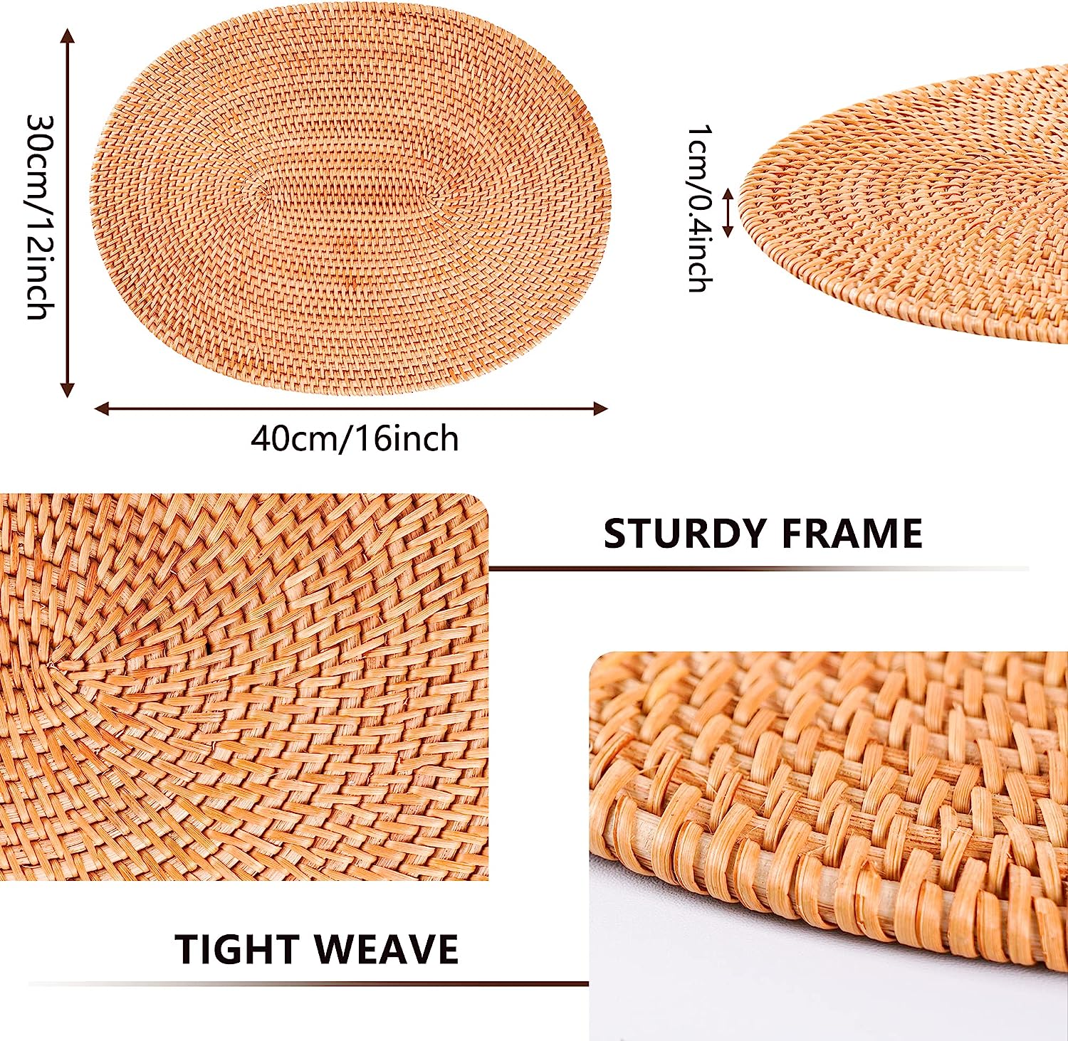 Rattan Placemats , Round Hand Woven Rattan Placemats for Dining Table 11.8in/30cm Set of 4 & 13 in set of 2 - Image 18