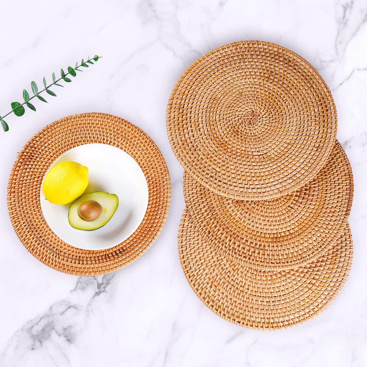 Rattan Placemats , Round Hand Woven Rattan Placemats for Dining Table 11.8in/30cm Set of 4 & 13 in set of 2 - Image 9