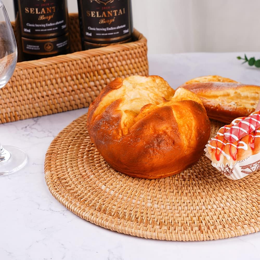 Rattan Placemats , Round Hand Woven Rattan Placemats for Dining Table 11.8in/30cm Set of 4 & 13 in set of 2 - Image 4