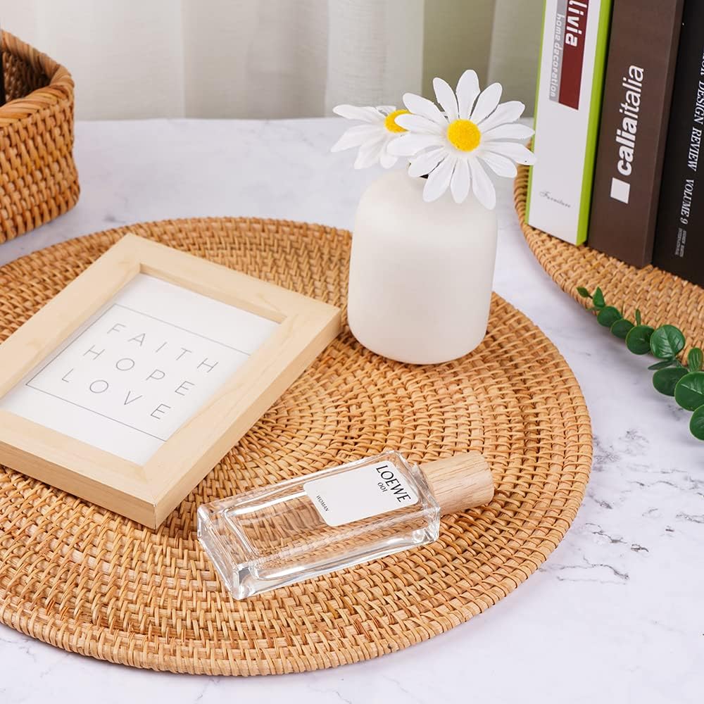 Rattan Placemats , Round Hand Woven Rattan Placemats for Dining Table 11.8in/30cm Set of 4 & 13 in set of 2 - Image 8