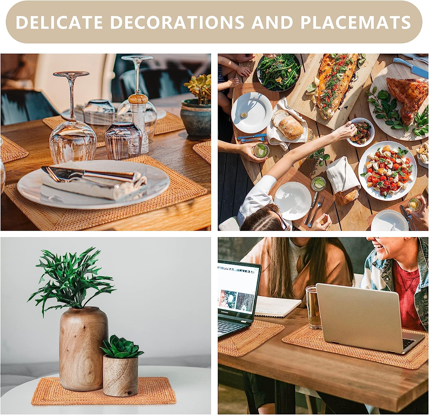 Rattan Placemats , Round Hand Woven Rattan Placemats for Dining Table 11.8in/30cm Set of 4 & 13 in set of 2 - Image 25