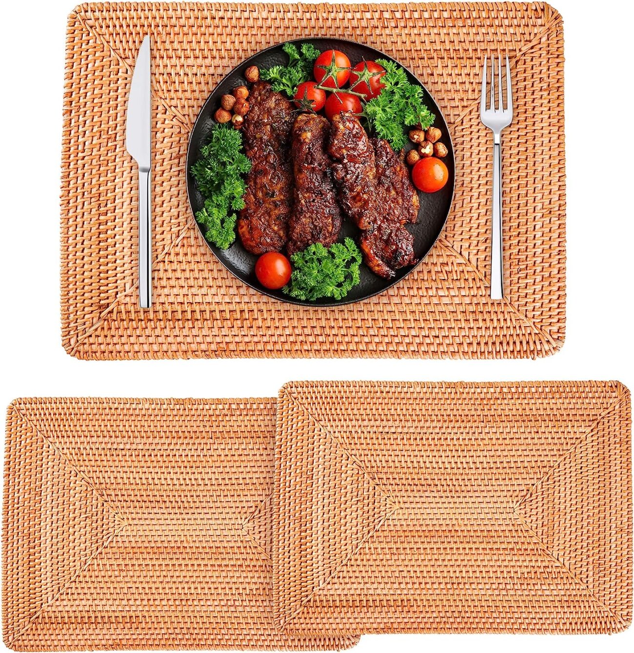 Rattan Placemats , Round Hand Woven Rattan Placemats for Dining Table 11.8in/30cm Set of 4  & 13 in set of 2 - Image 22