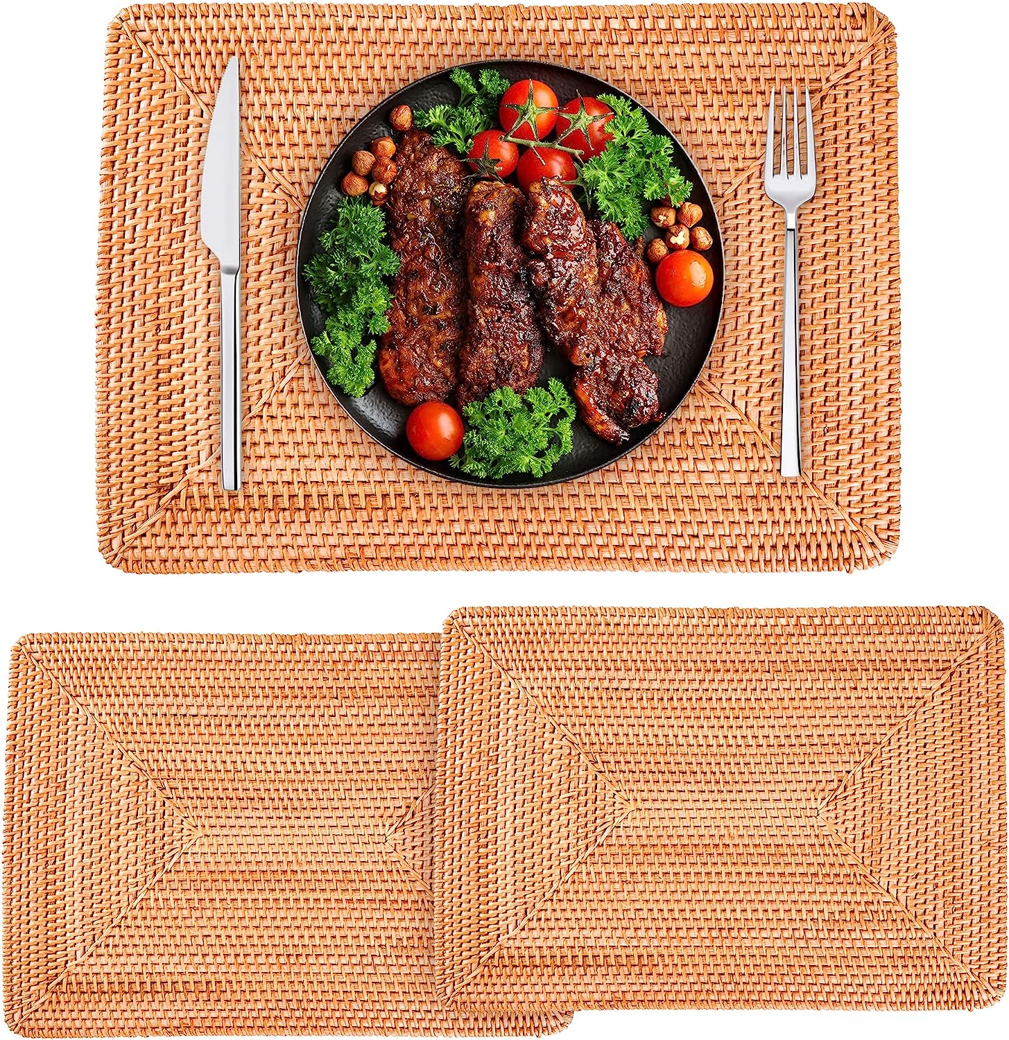 Rattan Placemats , Round Hand Woven Rattan Placemats for Dining Table 11.8in/30cm Set of 4 & 13 in set of 2 - Image 22