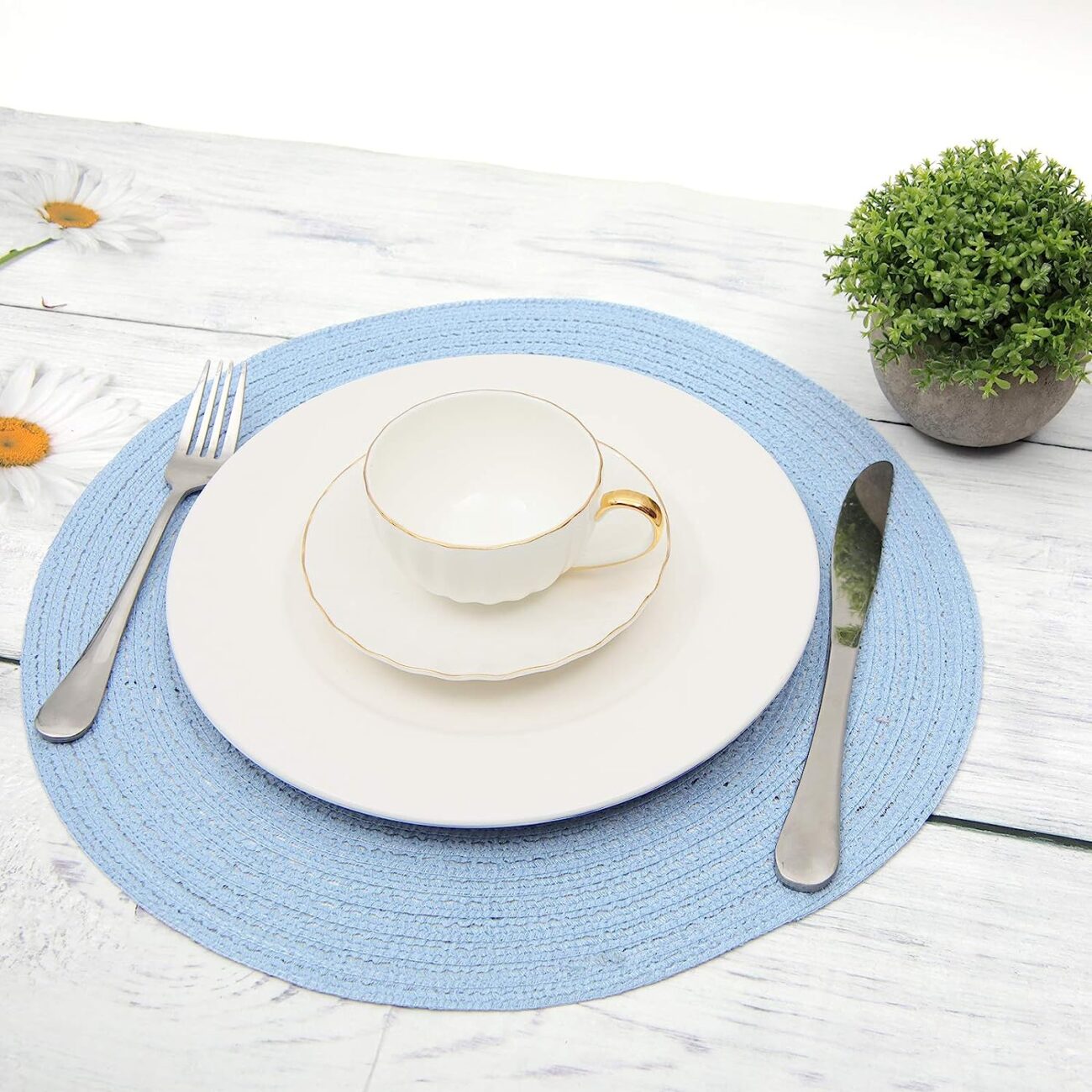 Round Braided Placemats Set Washable 15 inch Round Table Placemat - Image 9