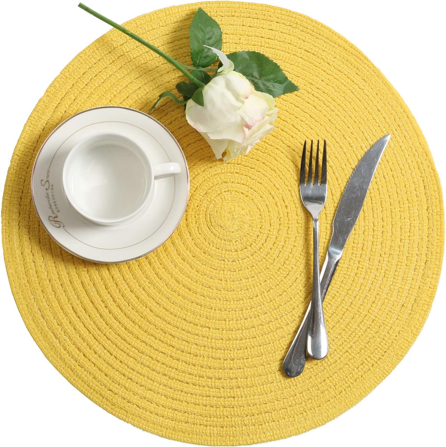 Round Braided Placemats Set Washable 15 inch Round Table Placemat - Image 46