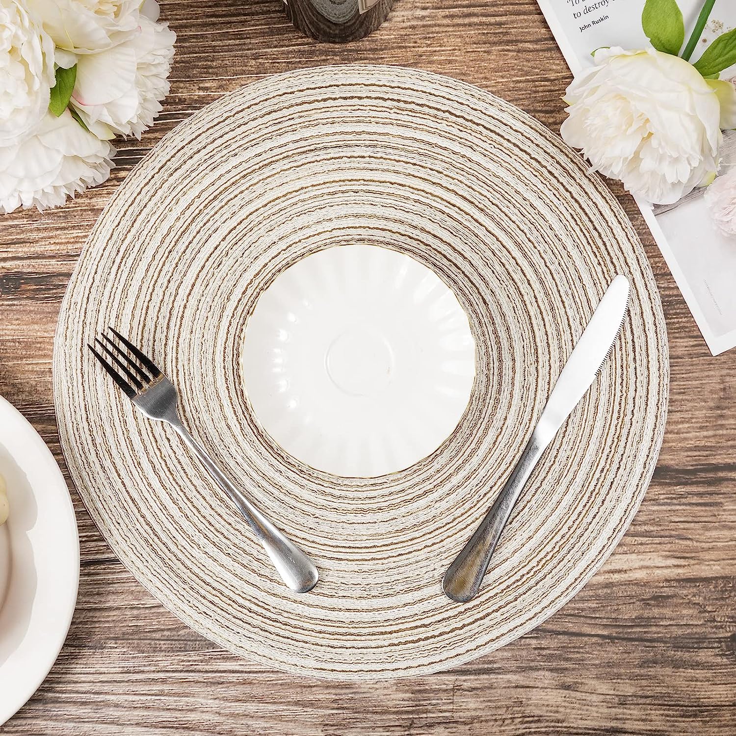 Round Braided Placemats Set Washable 15 inch Round Table Placemat