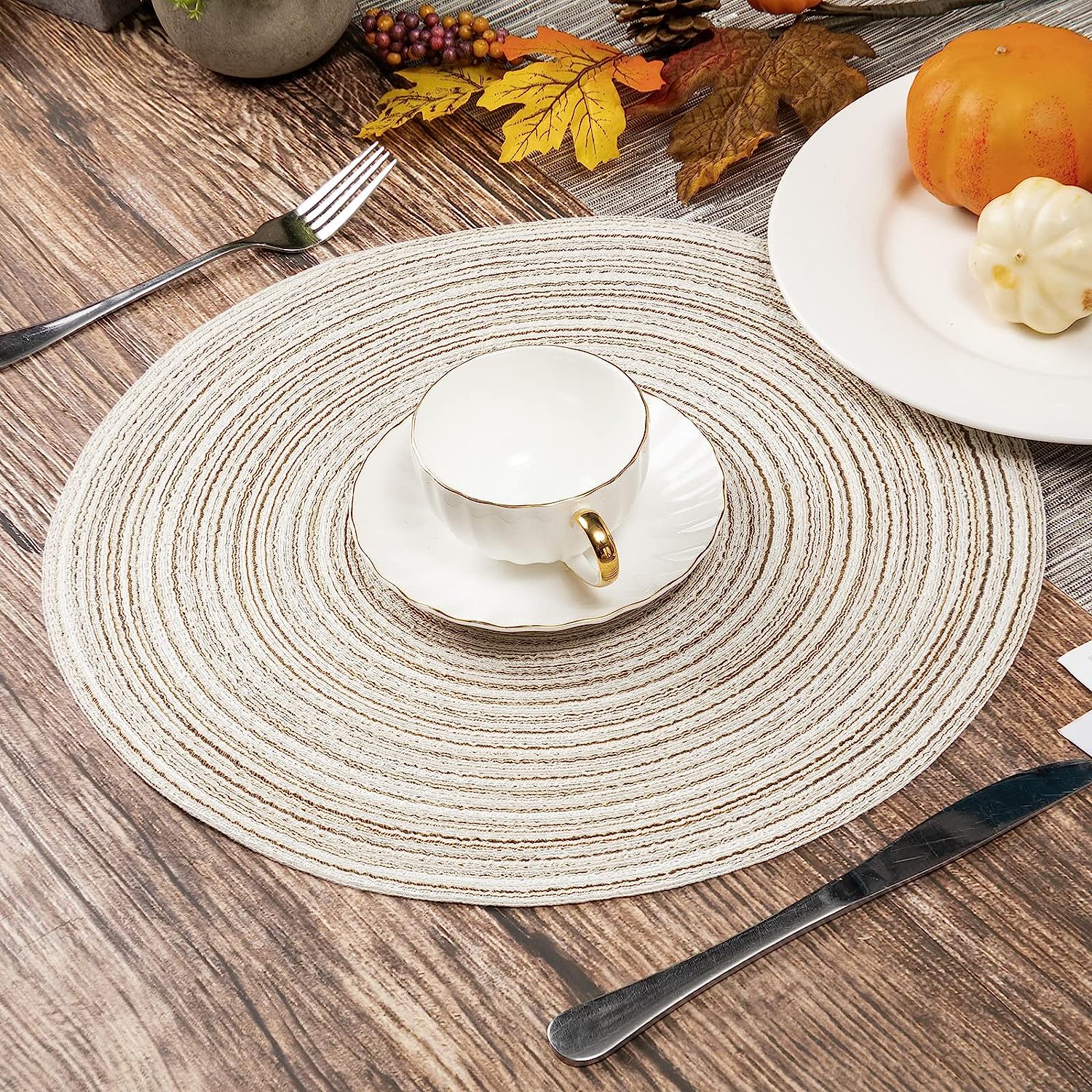 Round Braided Placemats Set Washable 15 inch Round Table Placemat - Image 6