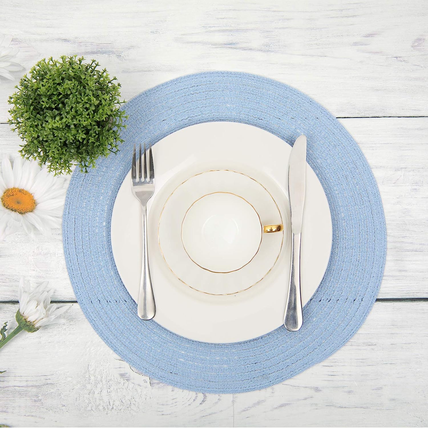 Round Braided Placemats Set Washable 15 inch Round Table Placemat - Image 27