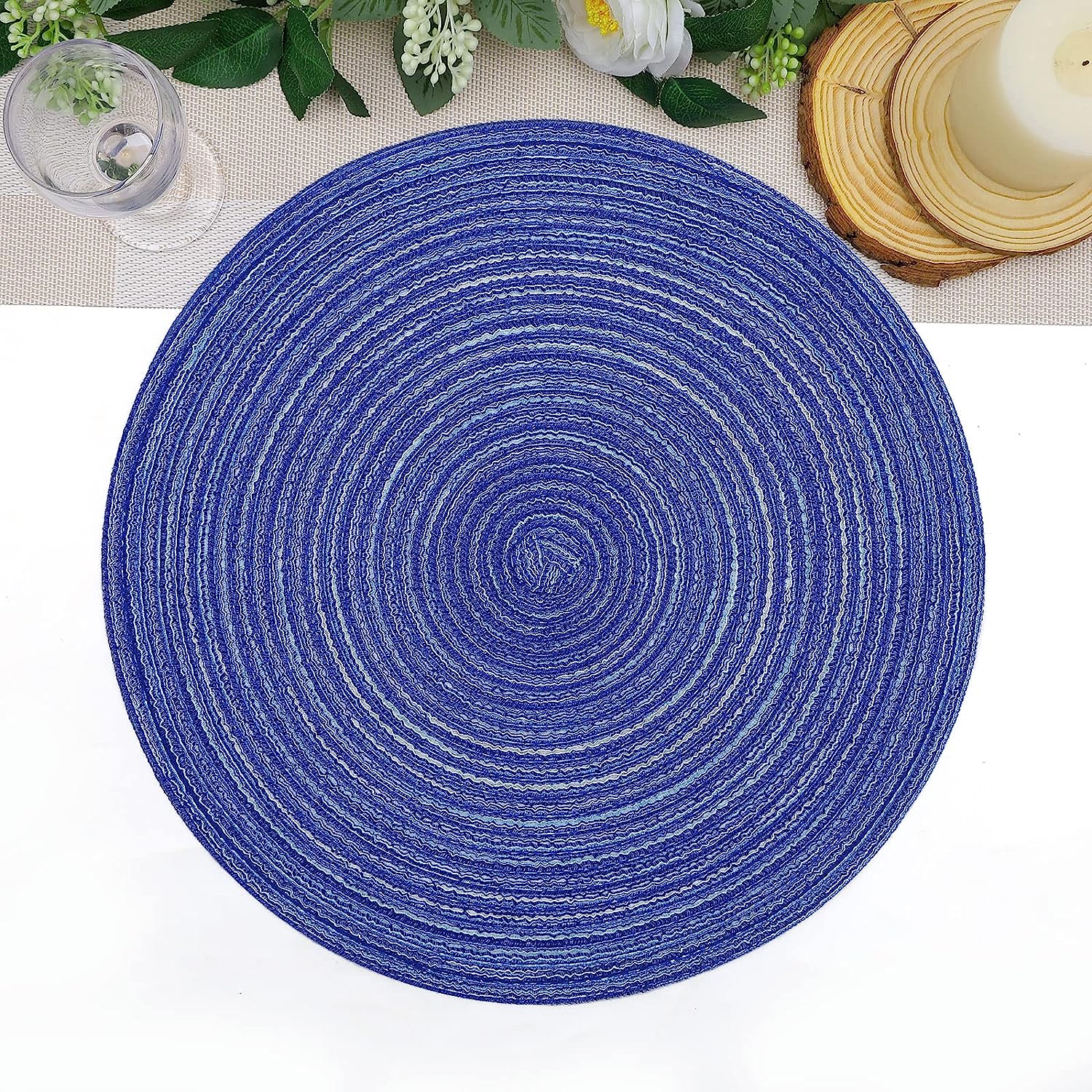 Round Braided Placemats Set Washable 15 inch Round Table Placemat - Image 39