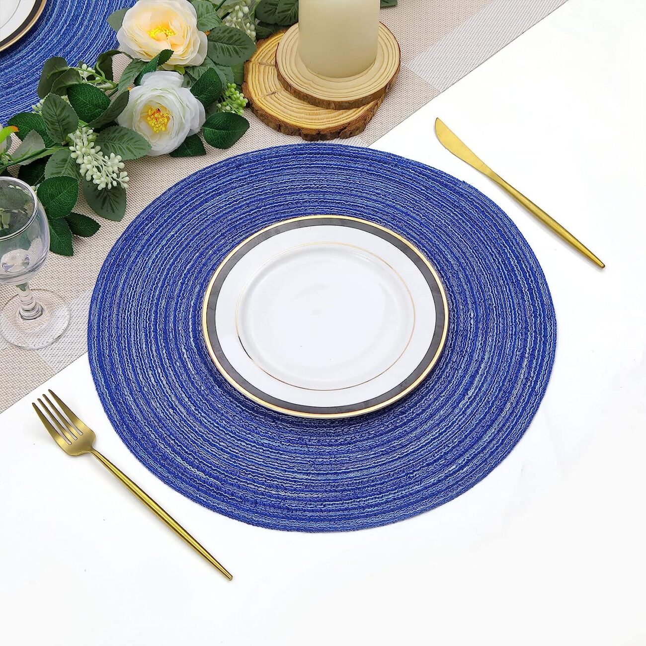 Round Braided Placemats Set Washable 15 inch Round Table Placemat - Image 19