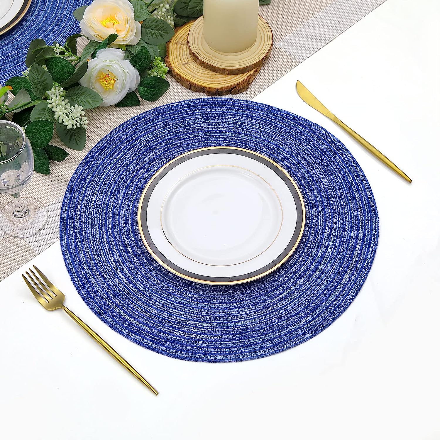 Round Braided Placemats Set Washable 15 inch Round Table Placemat - Image 19