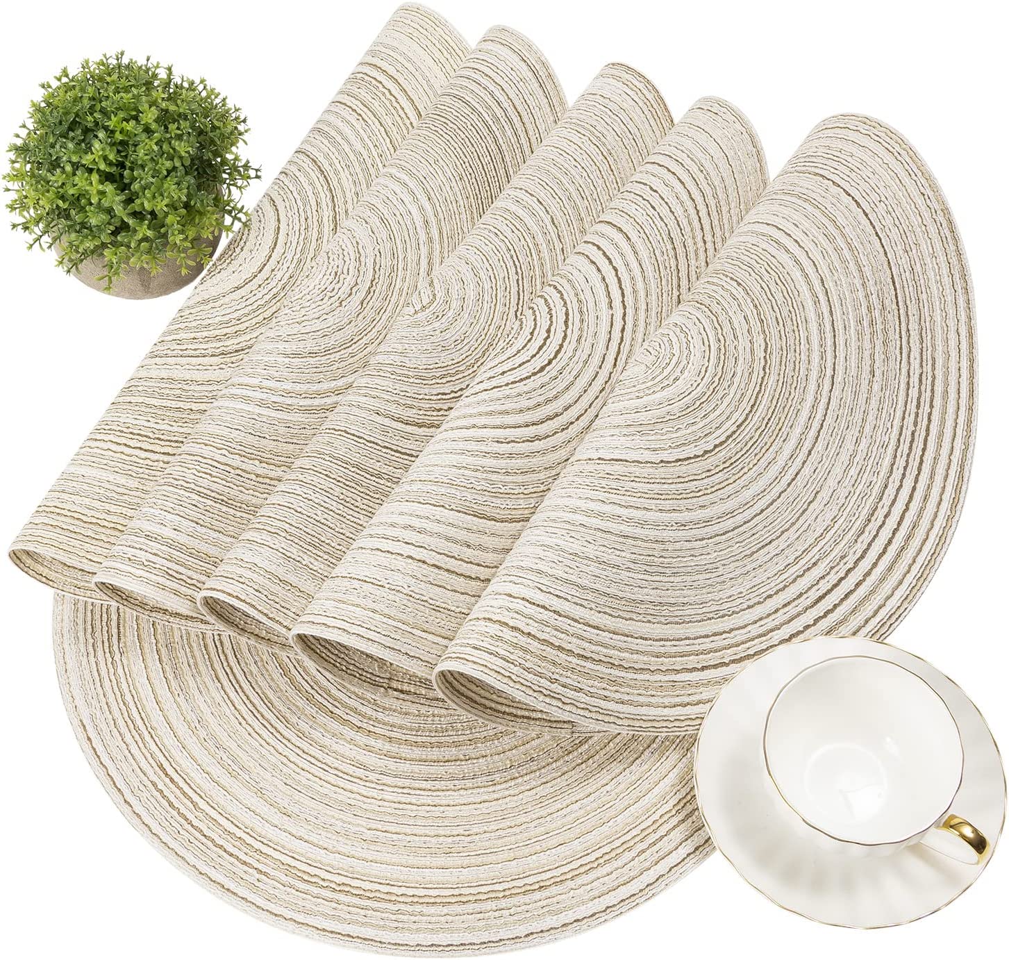 Round Braided Placemats Set Washable 15 inch Round Table Placemat - Image 5