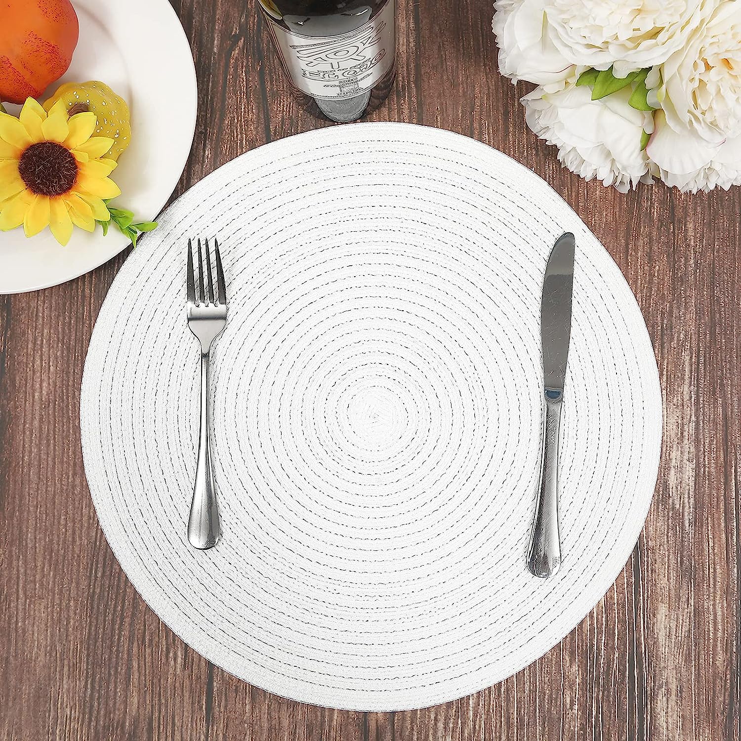 Round Braided Placemats Set Washable 15 inch Round Table Placemat - Image 47
