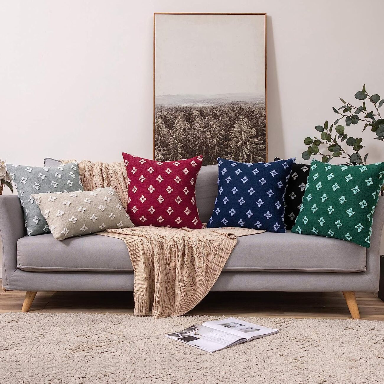 Set of 2 Decorative Throw Pillow Covers Rhombic Jacquard Pillowcase Soft Square Cushion Case - Image 19