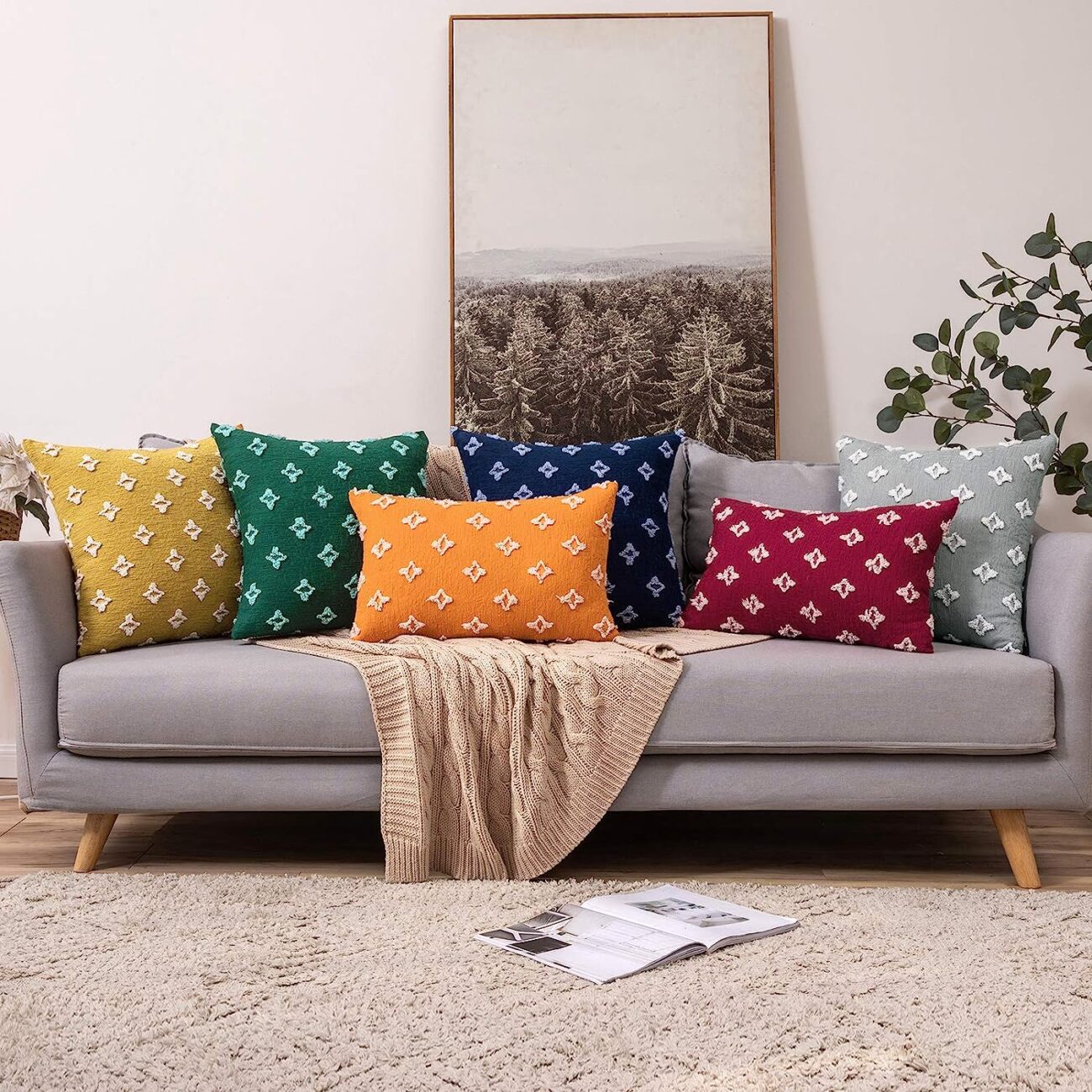 Set of 2 Decorative Throw Pillow Covers Rhombic Jacquard Pillowcase Soft Square Cushion Case - Image 33