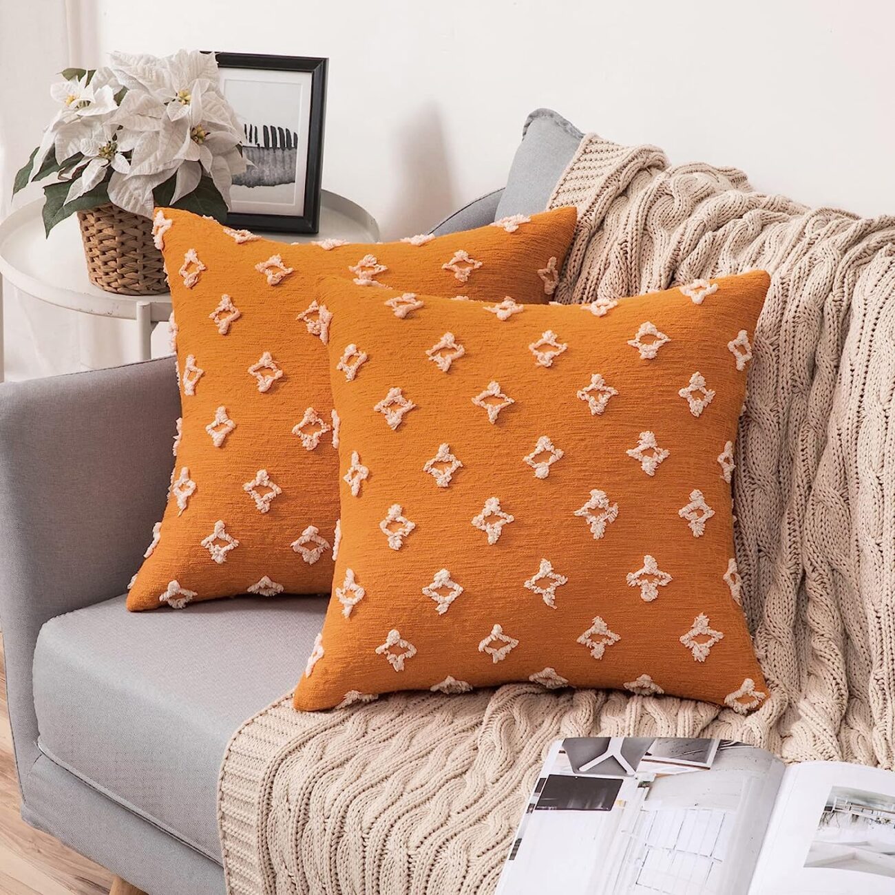 Set of 2 Decorative Throw Pillow Covers Rhombic Jacquard Pillowcase Soft Square Cushion Case - Image 34