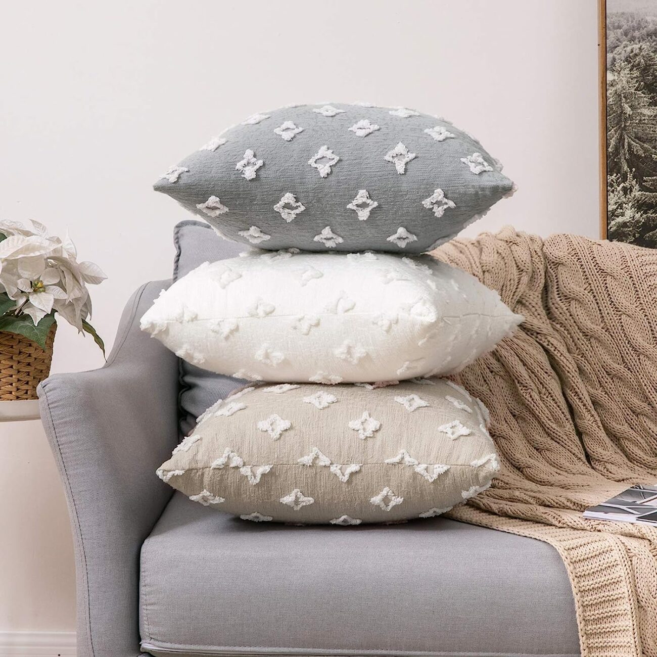 Set of 2 Decorative Throw Pillow Covers Rhombic Jacquard Pillowcase Soft Square Cushion Case - Image 12