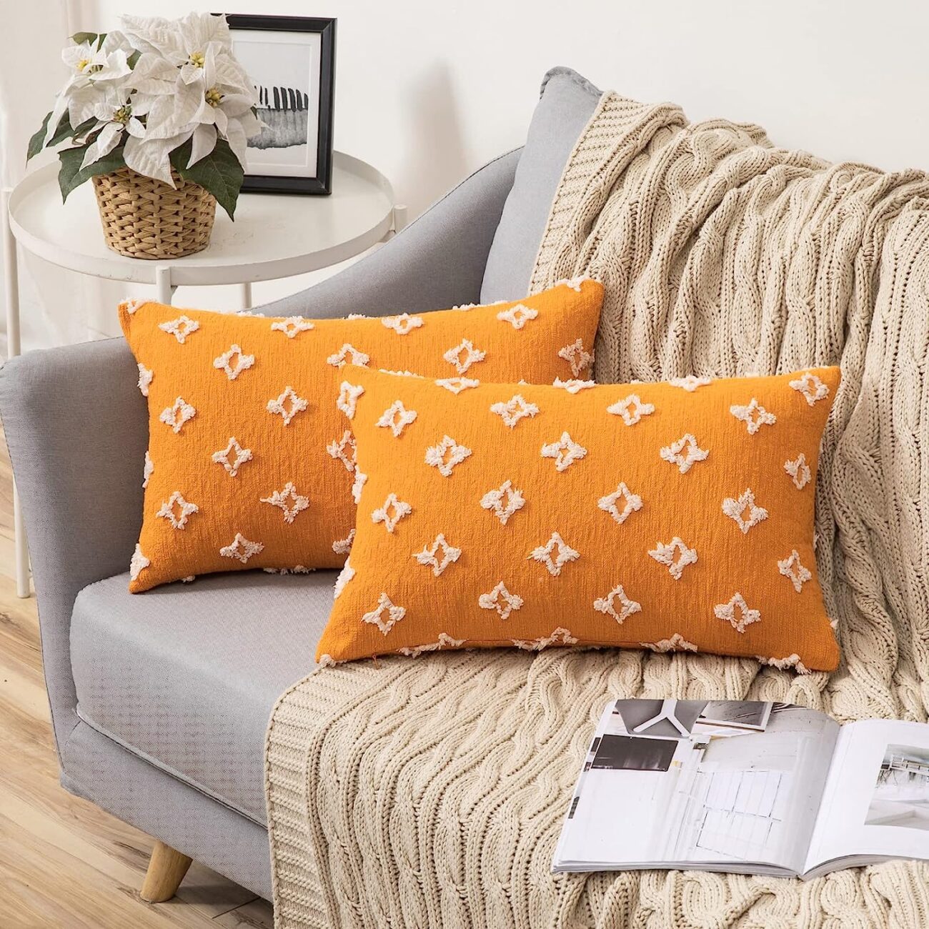 Set of 2 Decorative Throw Pillow Covers Rhombic Jacquard Pillowcase Soft Square Cushion Case - Image 53
