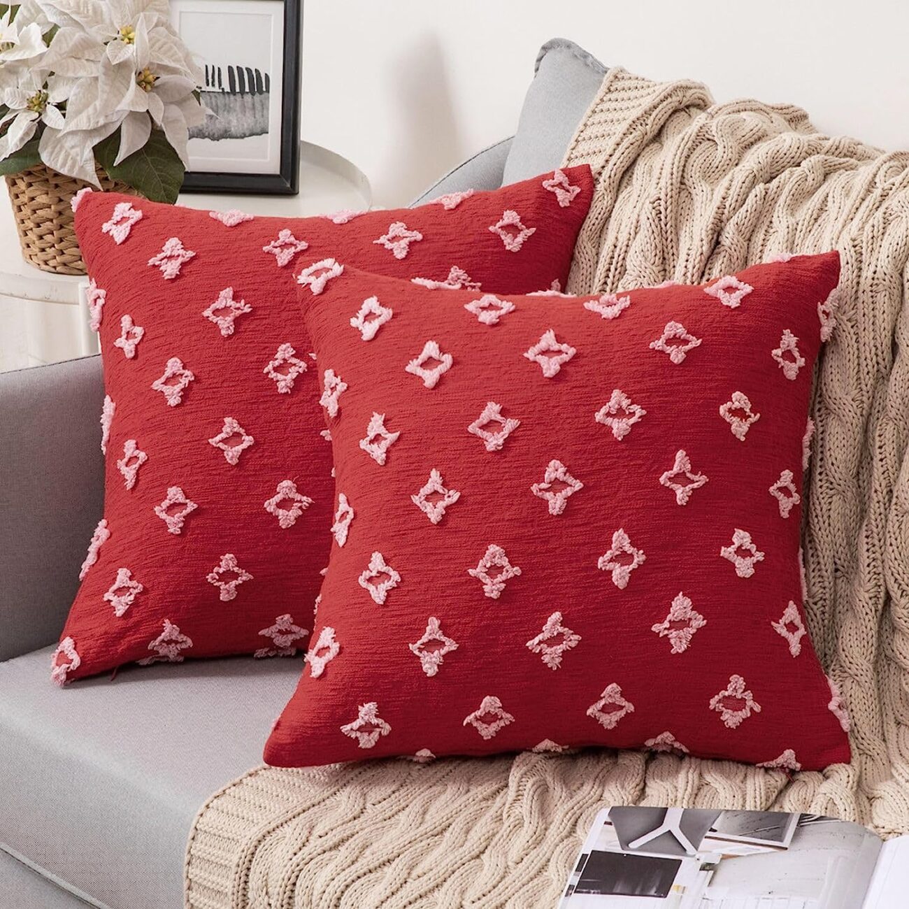 Set of 2 Decorative Throw Pillow Covers Rhombic Jacquard Pillowcase Soft Square Cushion Case - Image 57