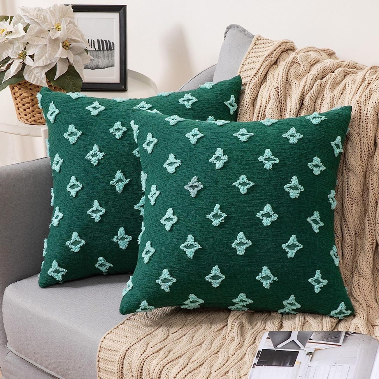 Set of 2 Decorative Throw Pillow Covers Rhombic Jacquard Pillowcase Soft Square Cushion Case - Image 5