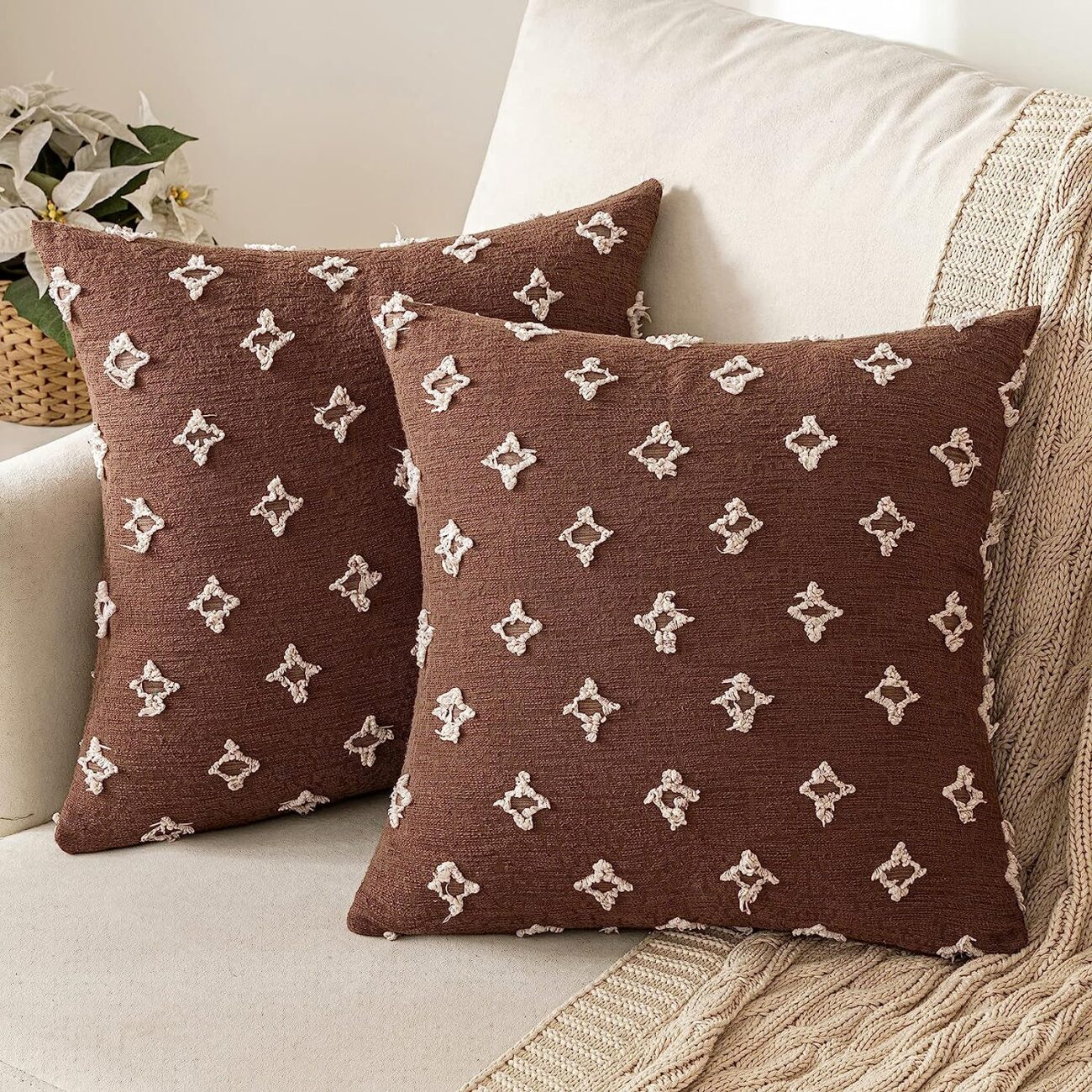 Set of 2 Decorative Throw Pillow Covers Rhombic Jacquard Pillowcase Soft Square Cushion Case - Image 24