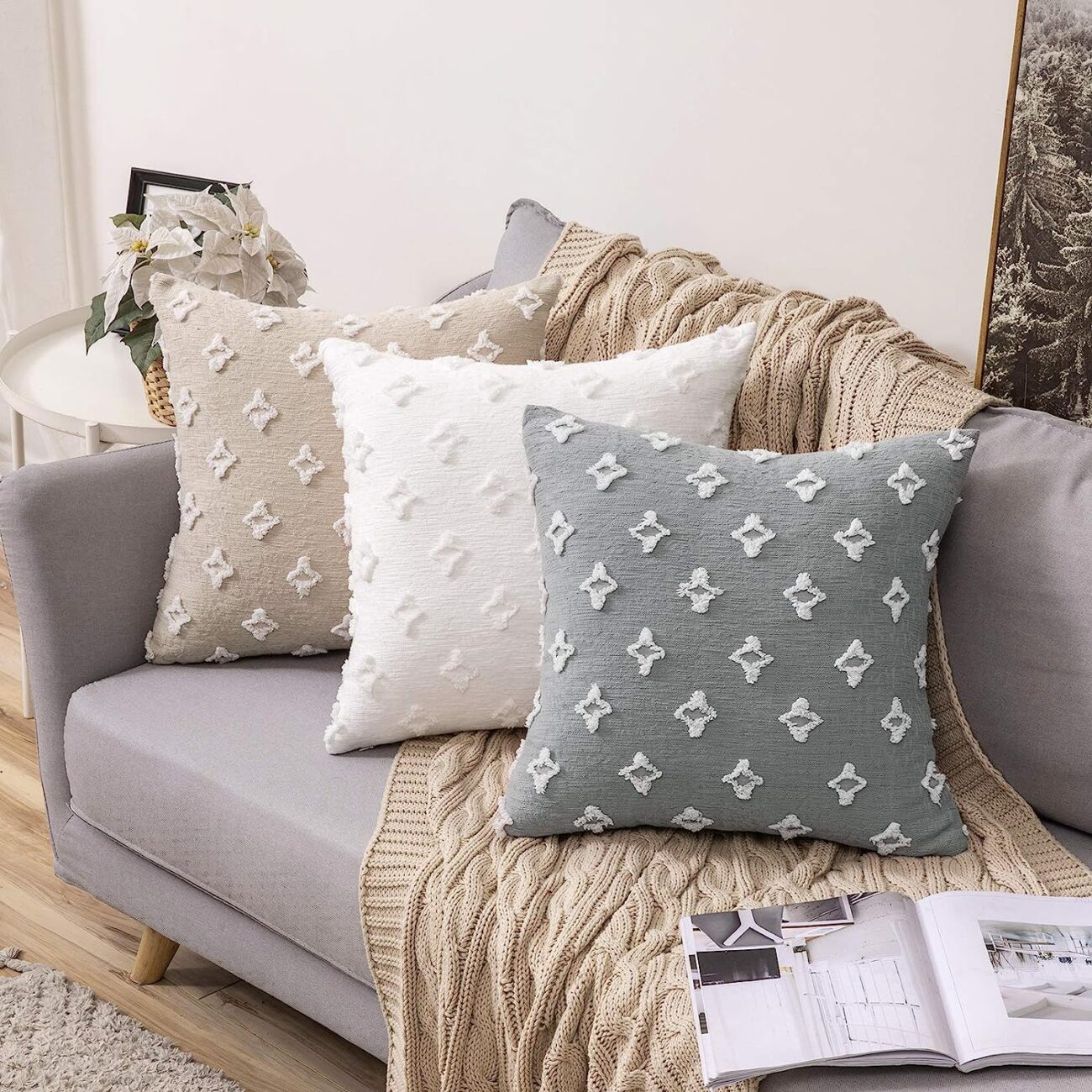 Set of 2 Decorative Throw Pillow Covers Rhombic Jacquard Pillowcase Soft Square Cushion Case - Image 6