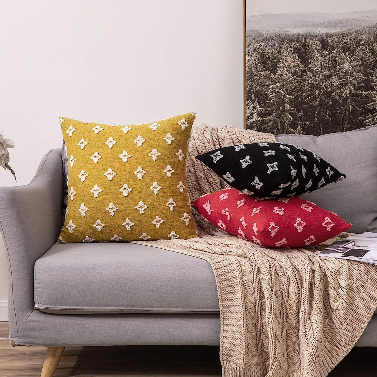 Set of 2 Decorative Throw Pillow Covers Rhombic Jacquard Pillowcase Soft Square Cushion Case - Image 32