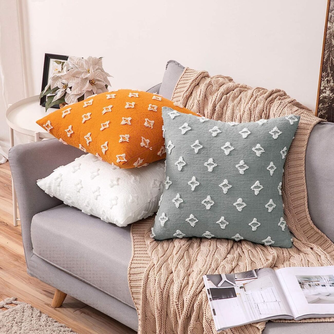 Set of 2 Decorative Throw Pillow Covers Rhombic Jacquard Pillowcase Soft Square Cushion Case - Image 30
