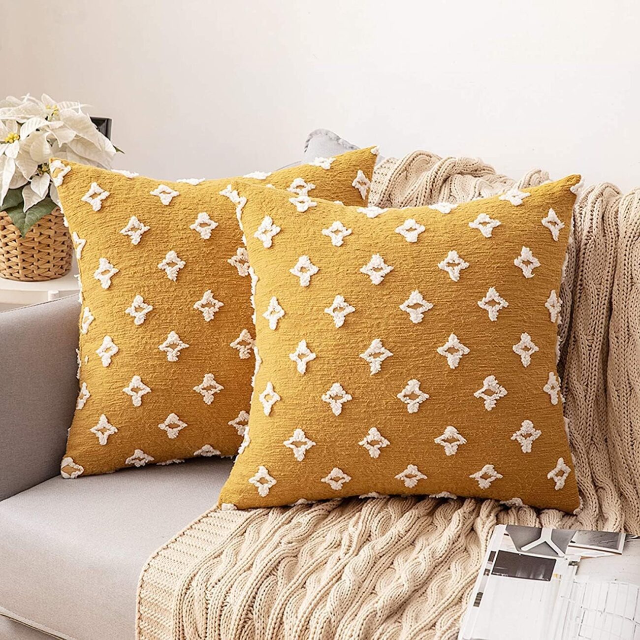 Set of 2 Decorative Throw Pillow Covers Rhombic Jacquard Pillowcase Soft Square Cushion Case - Image 38