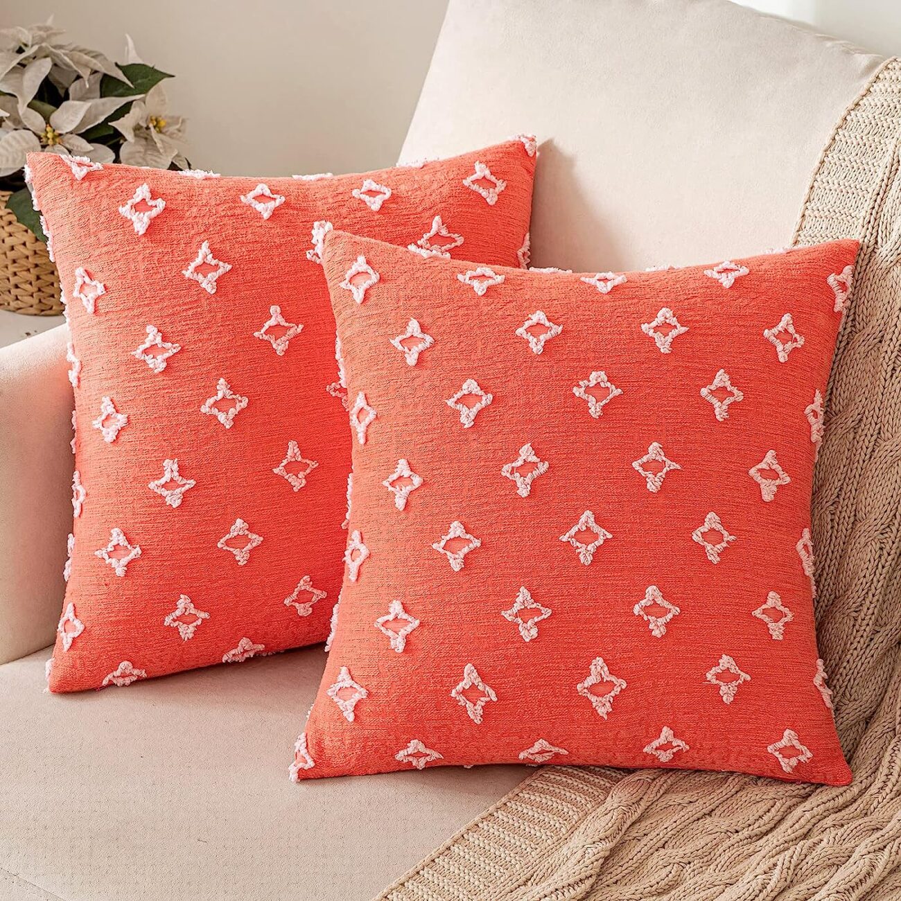 Set of 2 Decorative Throw Pillow Covers Rhombic Jacquard Pillowcase Soft Square Cushion Case - Image 56