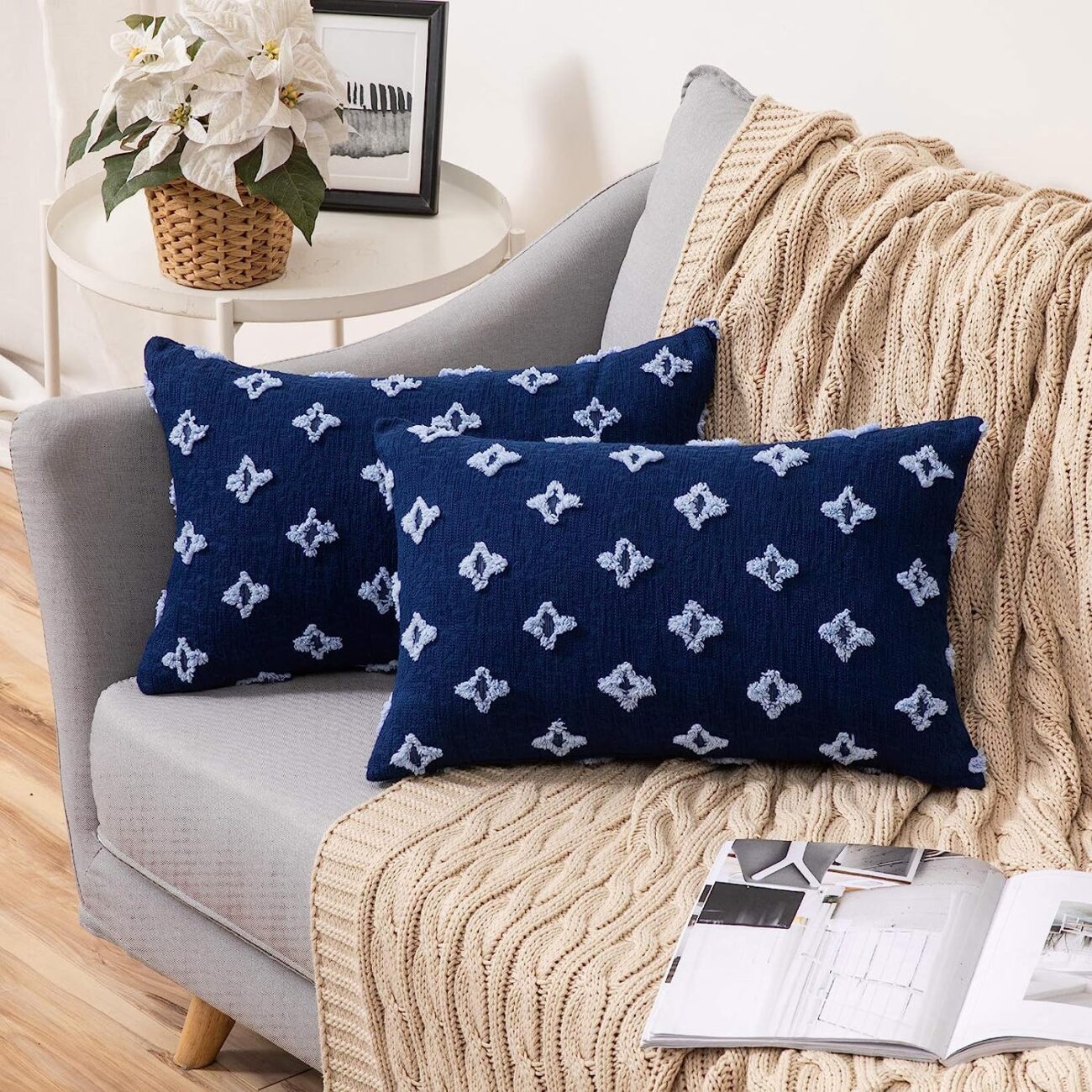 Set of 2 Decorative Throw Pillow Covers Rhombic Jacquard Pillowcase Soft Square Cushion Case - Image 50