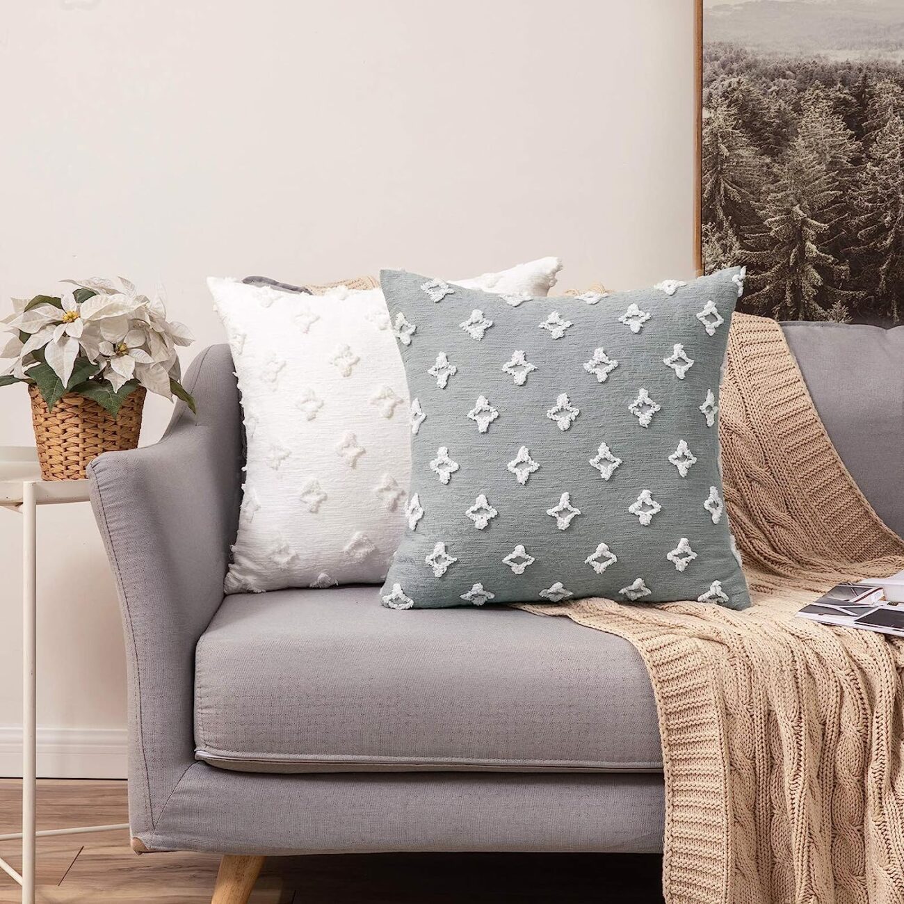 Set of 2 Decorative Throw Pillow Covers Rhombic Jacquard Pillowcase Soft Square Cushion Case - Image 10