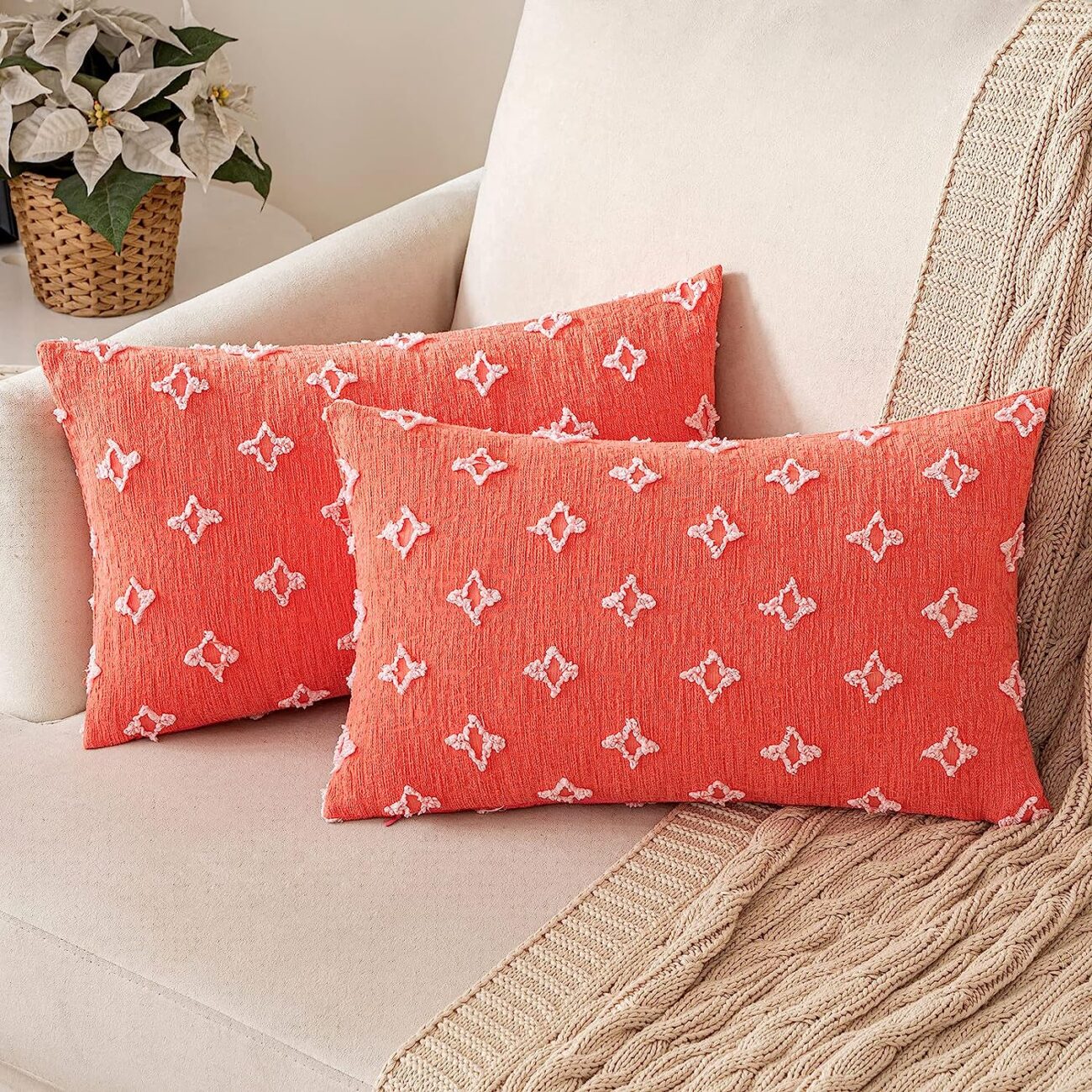 Set of 2 Decorative Throw Pillow Covers Rhombic Jacquard Pillowcase Soft Square Cushion Case - Image 47