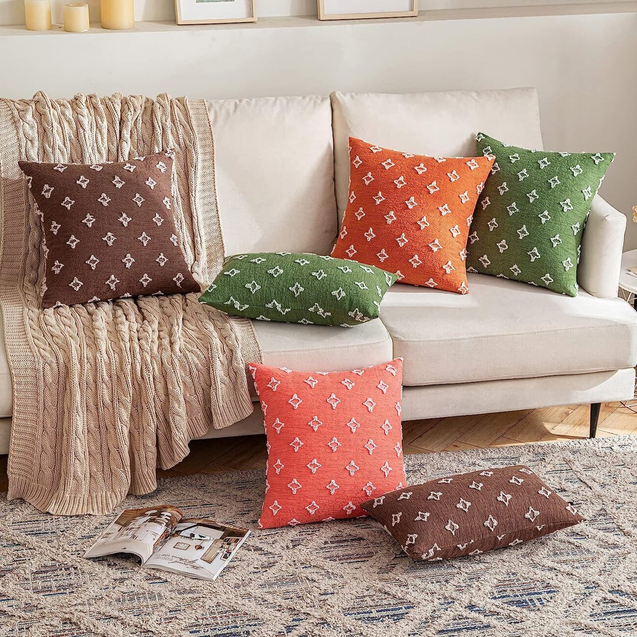 Set of 2 Decorative Throw Pillow Covers Rhombic Jacquard Pillowcase Soft Square Cushion Case - Image 27