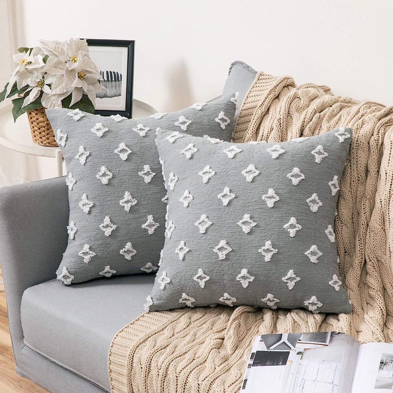 Set of 2 Decorative Throw Pillow Covers Rhombic Jacquard Pillowcase Soft Square Cushion Case - Image 11