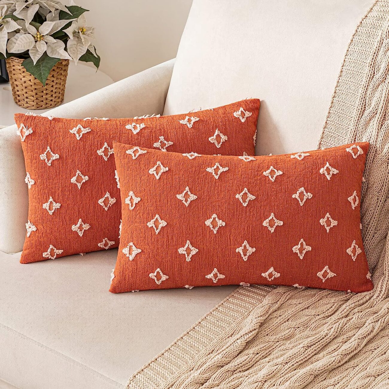 Set of 2 Decorative Throw Pillow Covers Rhombic Jacquard Pillowcase Soft Square Cushion Case - Image 45