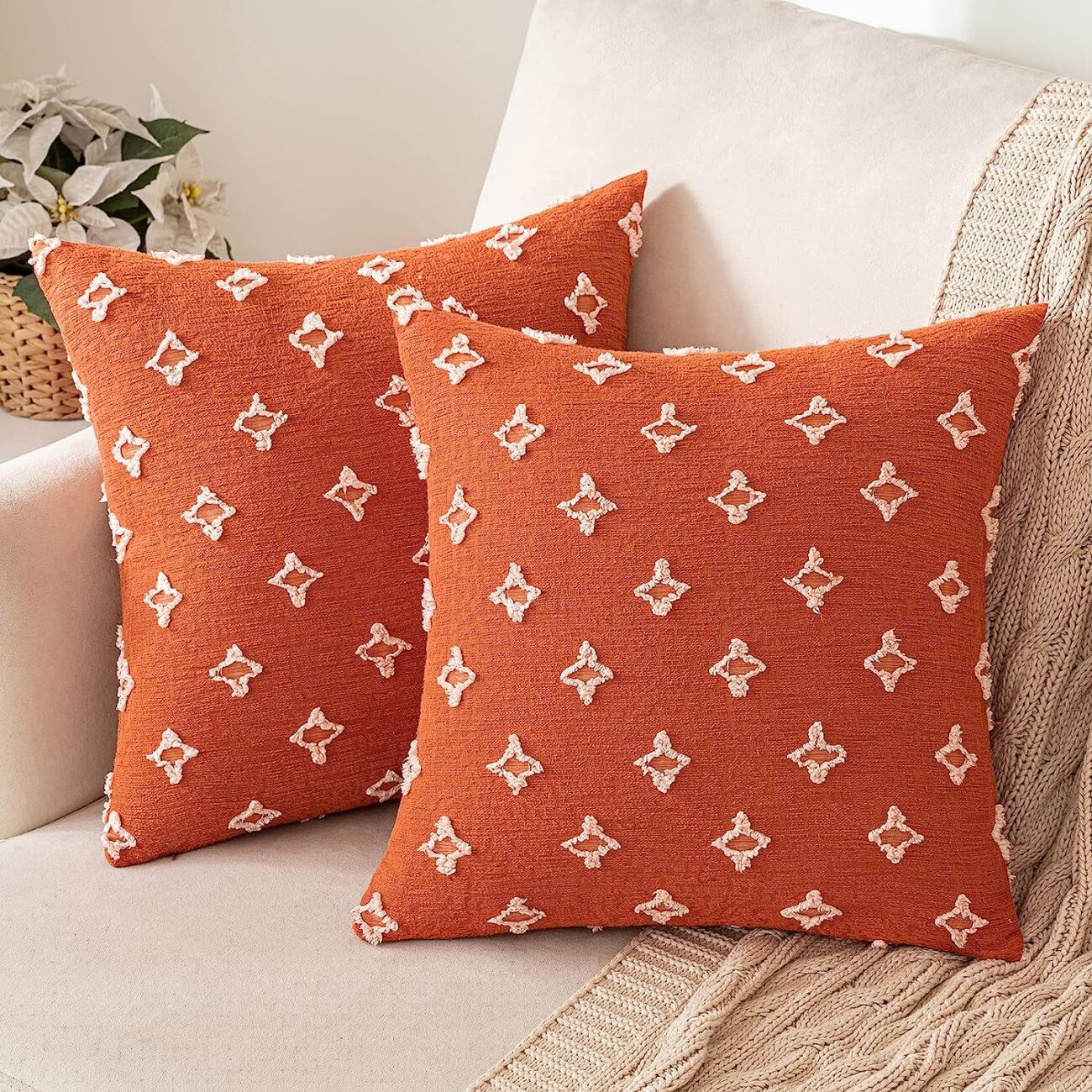 Set of 2 Decorative Throw Pillow Covers Rhombic Jacquard Pillowcase Soft Square Cushion Case - Image 61